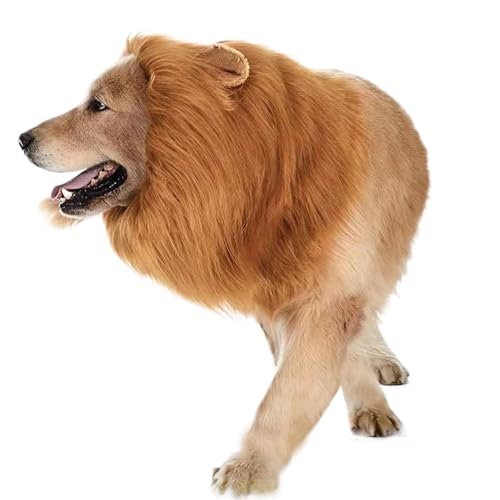 MUNSKT Löwenmähne Perücke mit Ohren, verstellbares Haustierkostüm mit Ohren für Hundekostüme, Mähne, Löwenhaar, Hundekleidung, Kleid für Halloween, Weihnachten, Party, Aktivität, Größe L