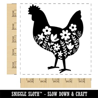 Floral Chicken Square Rubber Stamp for Stamping Crafting - 2.75in Large