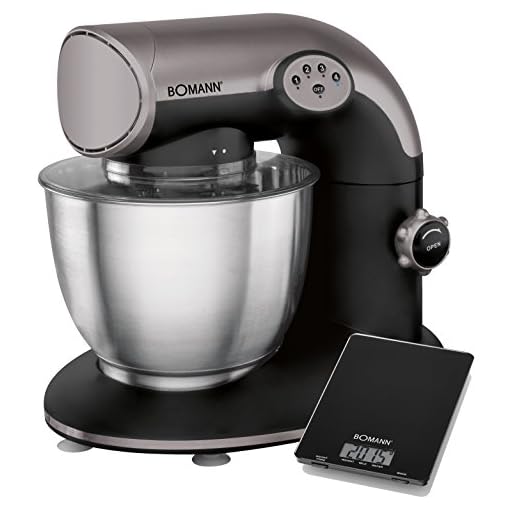 Bomann KM 315 Batidora amasadora, 5.6 litros, 5 velocidades, 1200 W, Incluye báscula de Cocina, Acero Inoxidable, Negro/Plateado