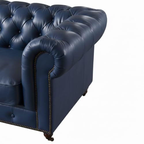 Image of UMAR ARTS Luxury Chesterfield Leatherate Sofa Set, Tufted Genuine Leatherate, Classic Living Room Furniture (1 Seater Blue)