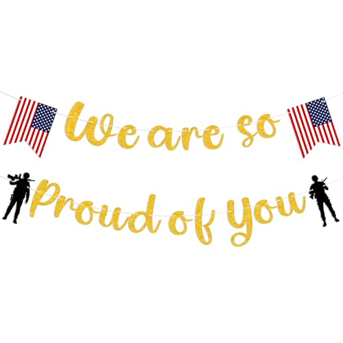 Image of We Are So Proud of You Banner Sign Military Going Away Bunting Banner Flag Patriotic Soldier Garland for Memorial Day Military Day Party Decorations Supplies