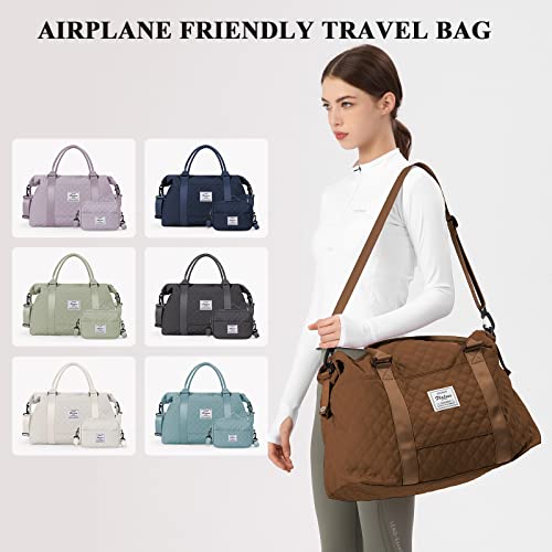 Weekender Bags for Women, Travel Duffel Overnight Carry on Bag with Toiletry Bag&Wet Pocket,Sugar Brown