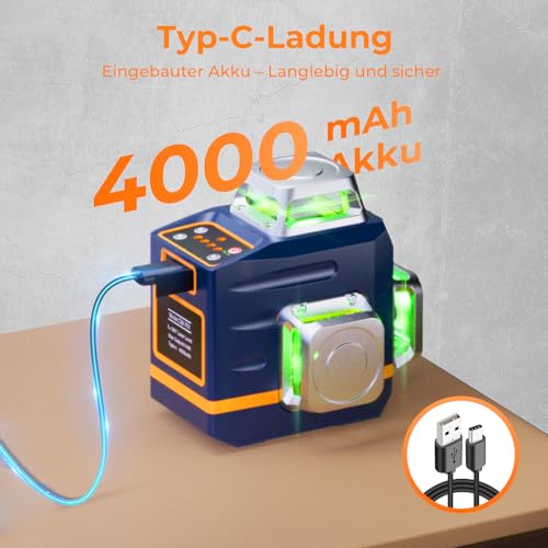 Kreuzlinienlaser mit Stativ, CIGMAN 3x360 Grad Grün Selbstnivellierend Laser Wasserwaage mit 1,2m -Aluminium-Baustativ, Baulaser Kreuzlaser Linienlaser bis zu 30 Stunden mit Lithium-Batterie,CM701T