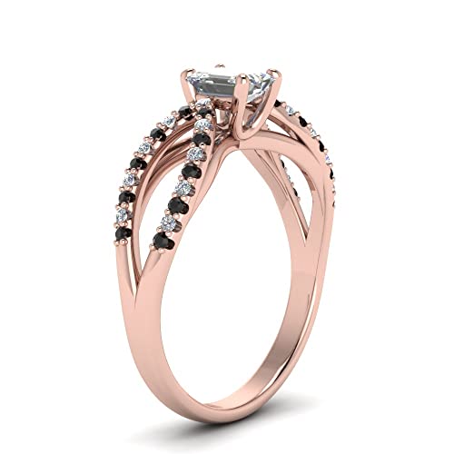 Image of 55Carat Choose Your Gemstone Reverse Pave Split Shank Diamond CZ Ring Rose Gold Plated Emerald Shape Split Shank Engagement Ring Minimal Modern Design Birthday Gift Wedding Gift US Size 4 to 12