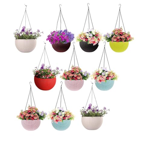 Image of Go Hooked Multicolour Hanging Pots, 7.1 Inch Diameter, 4.8 Inch Height, 3 mm Thickness, 33cm Chain, 10 Pieces
