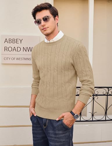Cotrasen Mens Crewneck Sweater Cable Knit Pullover Sweater Textured Long Sleeve Twist Sweaters Winter Fall4