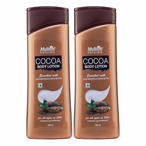 Image of Multani Natural Cocoa Body Lotion (Pack of 2 (100ml each) | Long Lasting Nourishment |Hydrating & Refreshing Skin | With Cocoa Butter | Suitable for Normal to Dry Skin | Non Sticky & Non Greasy Lightweight Body Lotion