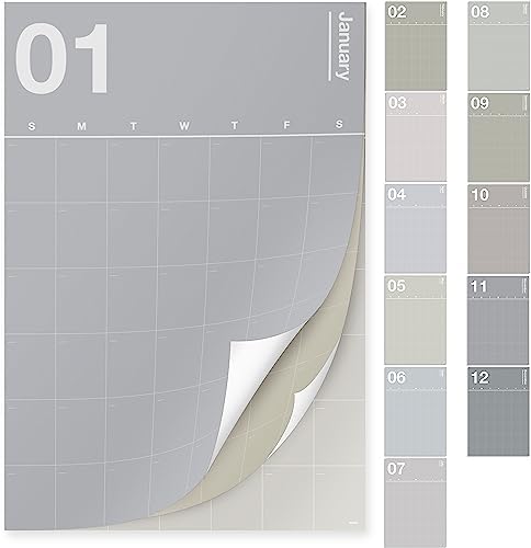 Poketo Undated Monthly Vertical Wall Calendar - 12 Month Minimalist Wall Planner, Grey Combo, 30” x 20”, For the Office and Home