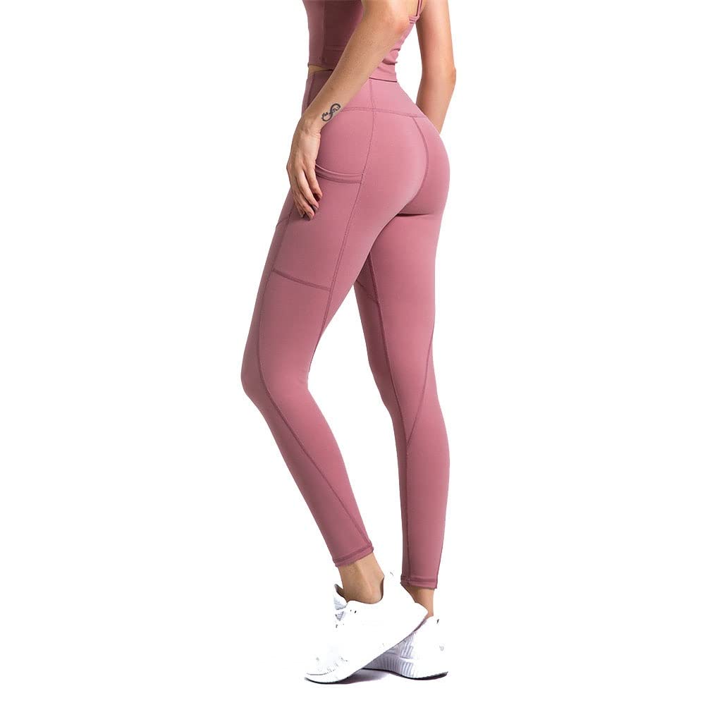 Leggins Mujer Gimnasio Deportivo Pilates, Levantamientos de la altura de las mujeres con bolsillos, pantalones de yoga flaca de la cintura alta control de la abdomen Poder Flex Pantalones de entrenami