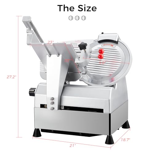 Electric Meat Slicer - 10 Inch Electric Food Slicer With Adjustable Thickness, Stainless Steel Blade, 800W Power, for Home and Commercial Use