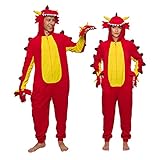 FUNZIEZ! Hydra Dragon Costume Pajamas One Piece Novelty Dragon Pajamas (Red, Small)