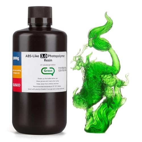 ELEGOO ABS-Like 3D Printer Resin 3.0, 405nm UV-Curing Photopolymer Resin for Mars Saturn Jupiter MSLA DLP LCD 3D Printing with Strength and Toughness, High Precision, Low Viscosity, Clear Green 1000g