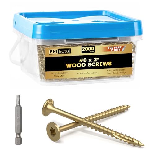 Image of #8 x 2 inch Deck Screws, 2000Pcs Star Drive Wood Screws, Rust Resistant Timber Screws for Timber /Log /Landscaping Wood, T20 Star Bit Included, Gold