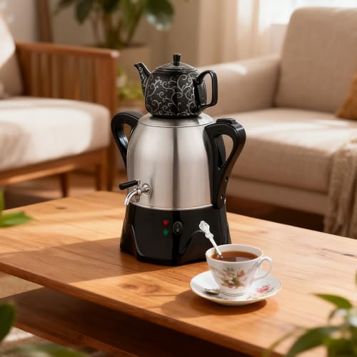 Tetera Turca Eléctrica De Acero Inoxidable De 3 L Y Tetera De Cerámica De 1 L, Con Función De Mantenimiento Del Calor, Apagado Automático Y Protección Contra Ebullición En Seco, Para Café, Cereales