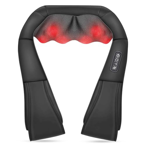 Masajeador de cuello y hombros con función de calefacción, presión de amasamiento 3D de tejido profundo, masaje eléctrico Shiatsu para dolor muscular para silla de oficina, coche y uso doméstico