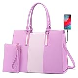 LOVEVOOK Laptop Bag for Women Water Resistant Handbag Women Work Briefcase Large Capacity Classic Stylish Office Tote Bag Shoulder Bag,15.6-inch, Light Purple