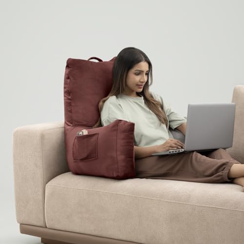 Image of Wakefit Backrest Reading Pillow for Bed | Reading Pillow with Support Arms | Comfortable Back Support for Reading /Working /Watching TV | Machine Washable Cover | Choco Brown