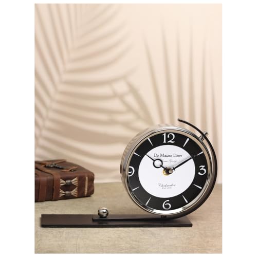 Image of Decor de Maison Handcrafted Aleksi 2 Body Stand Analog Table Clock for Home, Room, Office, Shelves | Classic Non-Ticking Tabletop Battery Operated Desk Clock in Black & Gold (30x6x18cm)