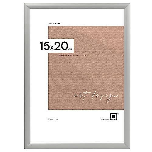 LUCA Cornice portafoto in alluminio, 15 x 20 cm, in alluminio, con plexiglass infrangibile, gancio e supporto