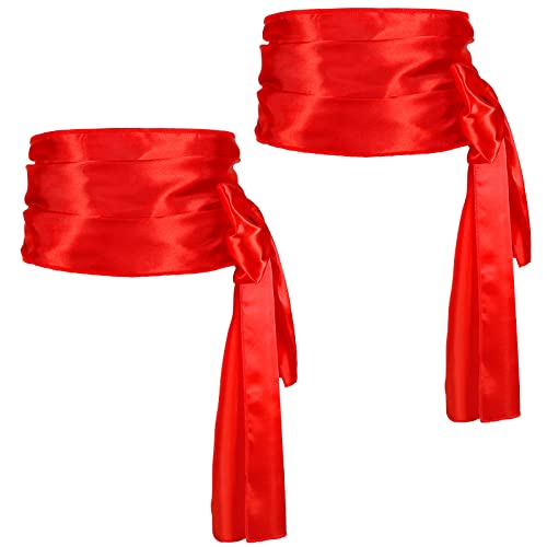 Tarpop 2 Pcs Halloween Red Pirate Sash Belt Longer Satin Red Waistband Captain Prince Girdle Wide Silk Sash Belt for Women Men Cosplay Costume Accessories 143.7 x 9.84 Inches
