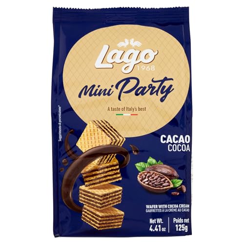 Lago 1968, Mini Party Cacao 125g, Mini Wafer con Crema Cacao 74% con 5 Strati Friabili di Wafer e una Crema Cioccolato Vellutata
