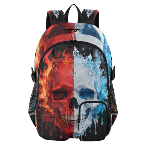 Mochila escolar estilo goteo de esqueleto rojo gótico y 44.5 cm