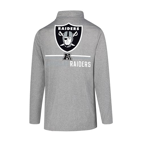 Ultra Game NFL Men's Super Soft Quarter Zip Long Sleeve T-Shirt, Las Vegas Raiders, Heather Gray, XX-Large - Image 3
