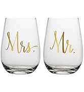 Slant Collections Wine Glasses Wedding Gift Set, 20-Ounces, Mr. & Mrs.