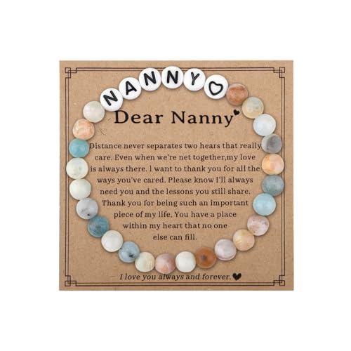 Sisadodo Nanny ChristmasGifts for Grandma Natural Stone Bracelet for Women Nana Grandma Birthday Gift from Granddaughter Grandson To My Nanny Bead Bracelets for Nana I Love You Gifts for Gigi