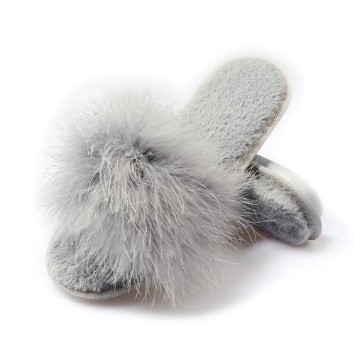 Image of Fur Story Women's Furry Slippers Open Toe Fuzzy Slippers Memory Foam Fluffy House Sandal