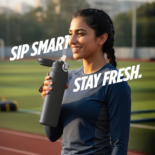 Image of Milton Swing 900 Thermosteel Water Bottle 770 ml with One Touch Safety Lock, Long Hours Hot and Cold, Leak Proof Lid, ISI Certified I Vacuum Insulated I for Office, Gym, School I Black