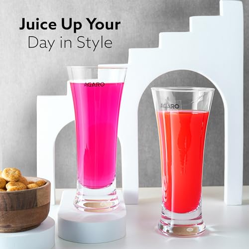 Image of AGARO Elegant Pilsner Highball Glass, 330ml Each, Set of 6, Heavy Base Tall Bar Glass - Drinking Glasses for Water, Milk, Lassi, Juice, Beer, and Cocktails, Transparent