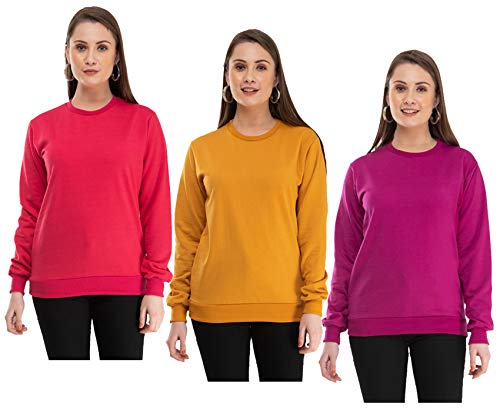 Image of IndiWeaves Women Fleece Warm Sweatshirt for Winters (XXXL,Purple,Mustard,Magenta) Pack of 3