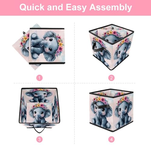 Boîte de rangement éléphant grand cube pliable avec double poignées
