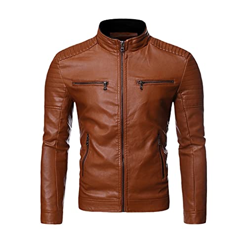 Veste de moto homme en cuir PU marron XXXL à fermeture éclair