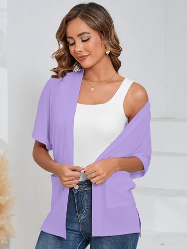 Image of Heymoments Women's Lightweight Open Front Cardigans Short Sleeve Casual Soft Knit Cardigan Sweaters with Pocket S-2XL