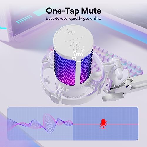 MAONO Microfono Gaming, USB Micrófono Condensador con Cancelación de Ruido para Streaming Podcast Studio, Compatible con PS5/PS4/Mac con Luces RGB, Botón de Silencio, Control de Ganancia, Blanco - imagen 5