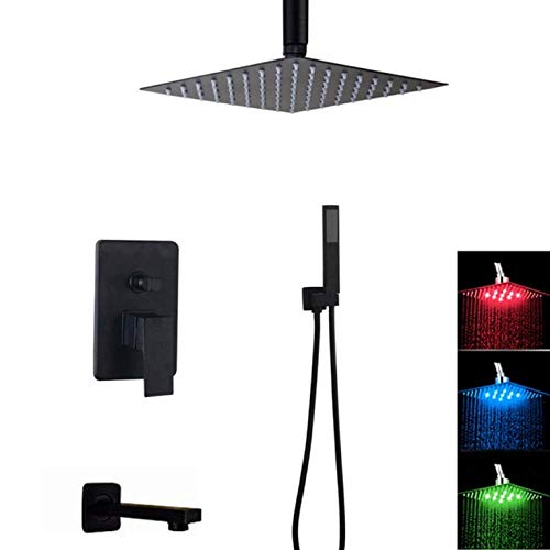 Colonne de douche LED noire encastrable avec pommeau de douche 20 cm et mitigeur 3 fonctions