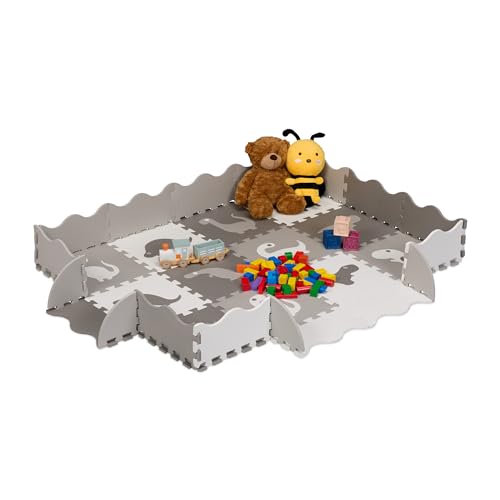 Relaxdays Puzzlematte, 4x3 Baby Spielmatte mit Rand, Dinosaurier,...