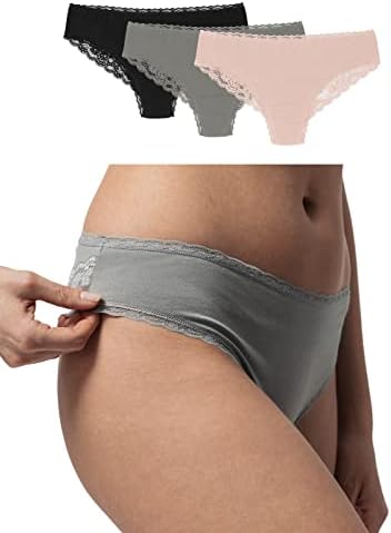 Snocks Brazilian Slip Damen mit Spitze aus Bio-Baumwolle, 3er Pack | perfekte Passform, angenehmes Tragegefühl, klassische Unterwäsche Frauen, Damenunterwäsche, Gr. XS-XL