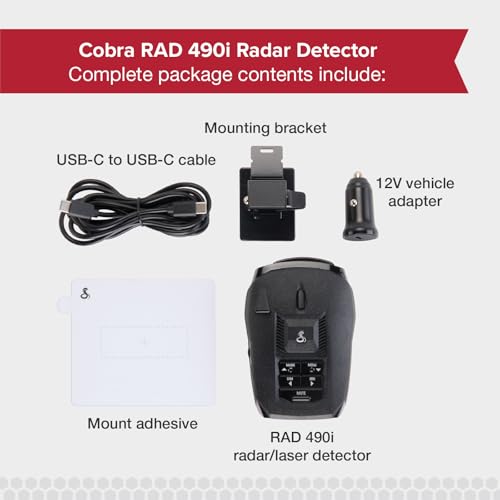 Image of Cobra RAD 490i Laser Radar Detector - New Model with Long Range Detection, Bluetooth, Apple CarPlay and Android Auto Compatible, LaserEye Front and Rear Detection, DSP, Firmware Updatable