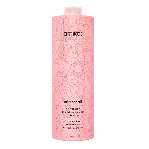 Image of amika mirrorball high shine + protect antioxidant hair shampoo - sulfate free shampoo for fine to medium strands - boosts shine + colour vibrancy - protects against pollution buildup (1000 ml)