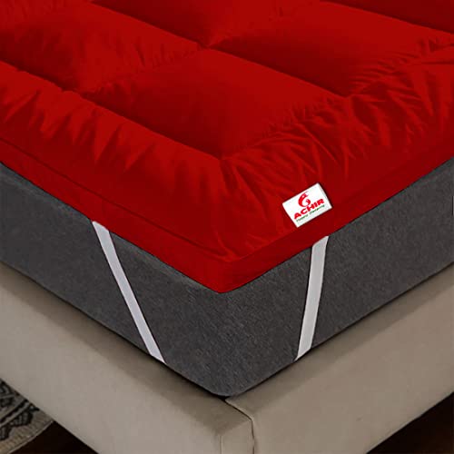 Image of ACHIR 500 GSM Super Soft Microfiber Mattress Topper /Padding for Soft and Comfortable Sleep - Red, (California King, 72 inchx84 inchinch, 6ft x 7ft)