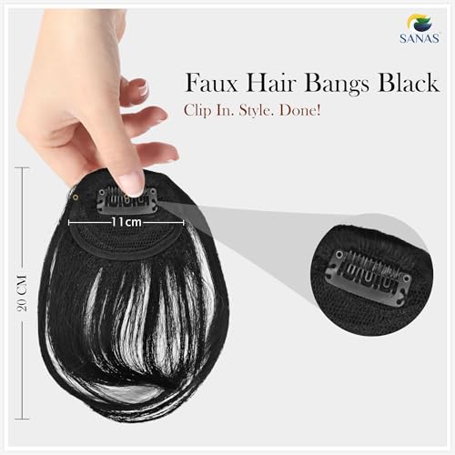 Image of Sanas Hair Bangs For Women (1Pc) Clip On Front Hair Extensions For Women Black Children's Fake Bangs Hair Extensions For Woman Stylish Clip On Front Hair Patch For Woman Wedding (1Pc) (Classic Black)