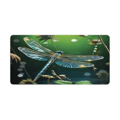 Dragonfly Green Desk Pad grande con base de goma y superficie impermeable