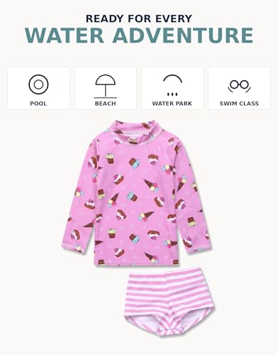 Image of VAENAIT BABY Girls Rash Guard Swimsuit UPF 50+ Long Sleeve Toddler Bathing Suit Ribbon Stawberry Floral Fruit for 2~8Years
