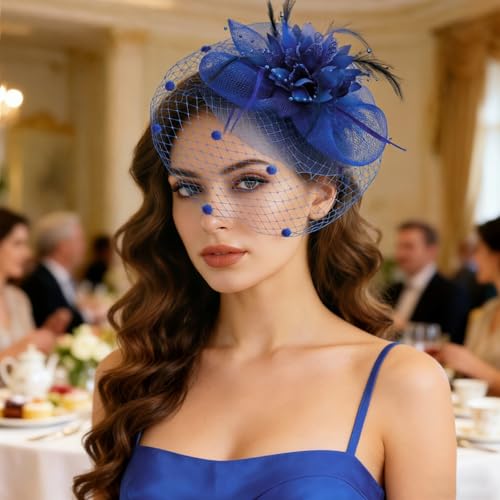 Image of DRESHOW Women Fascinator Hats Tea Party Hat Vintage Pillbox Hat Headband for Cocktail