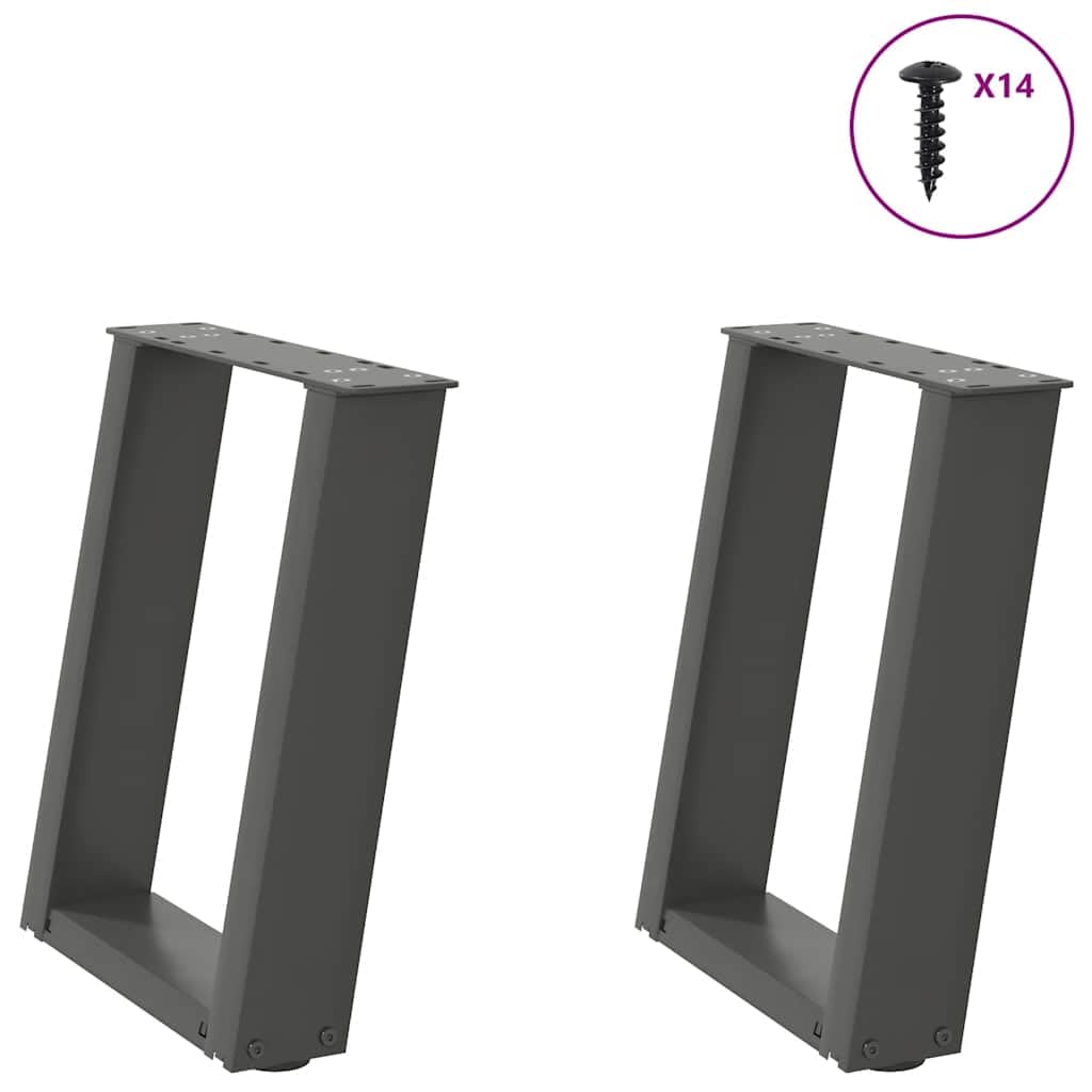 Gambe per tavolo a U in acciaio, antracite, 2 pezzi, 38 x (42-43) cm