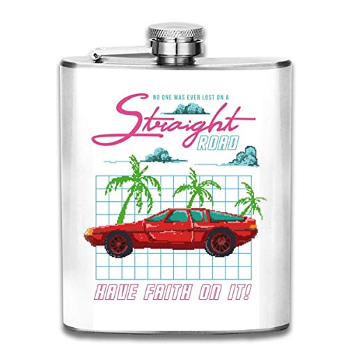 Flachmann/Taschenflasche, Motiv „No One was Ever Lost On A Straight Road“, aus Edelstahl, ca. 200 ml