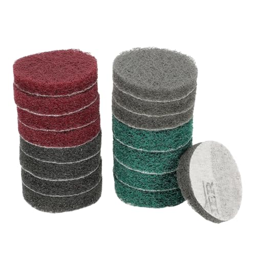 HARFINGTON 4pcs Scrubber Scouring Pads 180 400 800 1200 Grits 2 Inch Drill Power Brush Hoop and Loop Surface Conditioning Disc Drill Scuffing Disc Scrub Pads for Kitchen Cleaning, 4 Colors